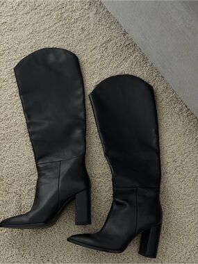Classic Black Knee-High Block Heel Boots